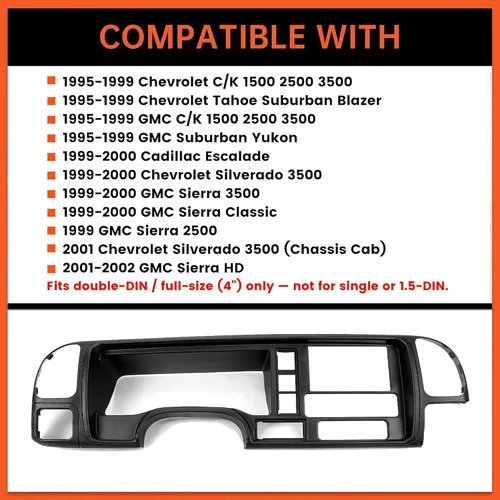 Vista 3 de ECOTRIC Panel de salpicadero doble din compatible con 1995-2002 GMC Sierra Chevy Silverado C/K camión SUV Suburban cubierta completa de consola