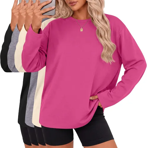 Vista 6 de Ficerd Paquete de 4 camisetas casuales de manga larga con cuello redondo