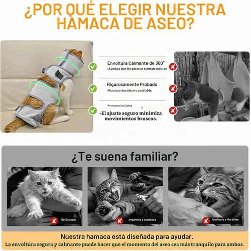 Vista 8 de BEAUTYZOO Hamaca de aseo para gatos para recortar uñas, eslinga de sujeción