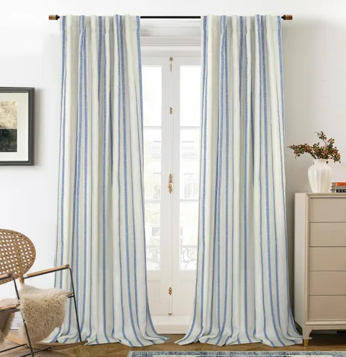 Vista 63 de DriftAway Cortinas opacas de mezcla de lino de granja de 90 pulgadas de largo para dormitorio, cortinas de lino con estampado de rayas verticales