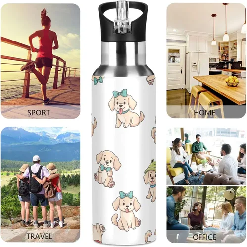 Vista 5 de Cute Cartoon Dogs White Insulated Stainless Steel Water Bottle with Straw 20 Oz Leakproof Water Bottles, BPA-Free Sports Water Bottle with Straw