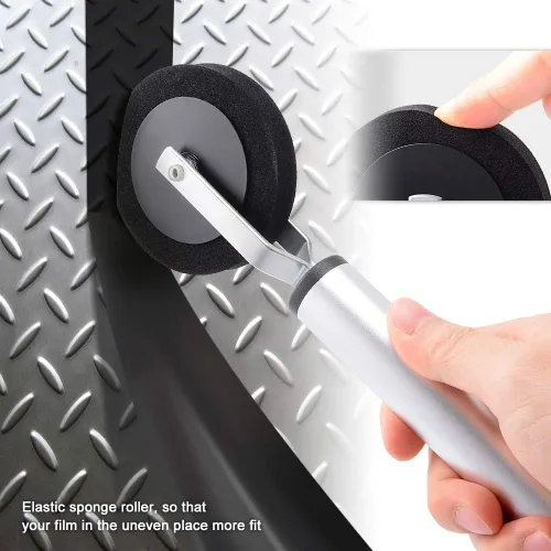 Vista 3 de NEWISHTOOL - Herramienta de aplicación de vinilo con rodillo de esponja de 0.472 in Slim Edge, Single Wheel, Aluminum Handle, Soft Foam Seam Roll