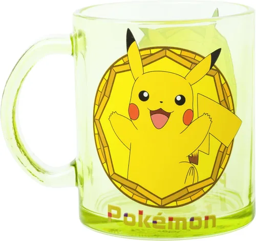 Vista 2 de Silver Buffalo - Taza de café de vidrio manchado con diseño de Pokémon con Pikachu, 17.5 onzas See through yellow, Electric pokemon, Collectible