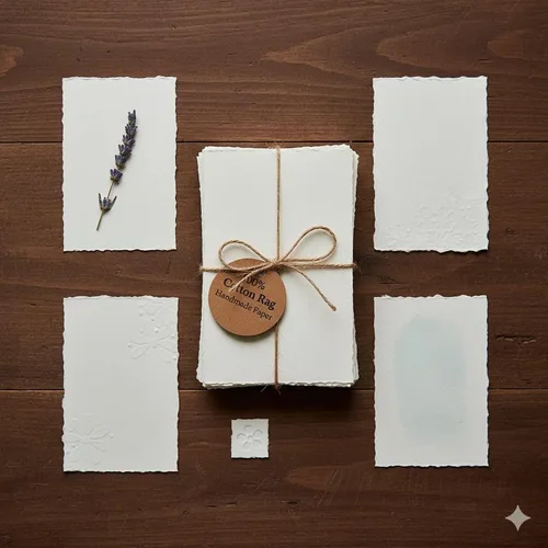 Vista 7 de E-Tailor Hojas sueltas de papel de algodón hechas a mano con borde de cubierta de 130 GSM, blanco marfil (4 x 6) marfil (paquete de 100 hojas)