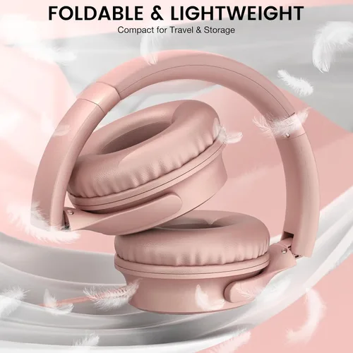 Vista 3 de Auriculares con cable USB C sobre la oreja con micrófono, control de volumen, puerto compartido y diadema ajustable, auriculares estéreo plegables