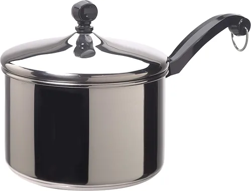 Vista 2 de Farberware Cacerola clásica de acero inoxidable con tapa, 3 cuartos de galón, plateada y clásica cacerola cubierta de acero inoxidable de 4 cuartos