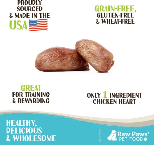 Vista 2 de Raw Paws Corazones de pollo liofilizados enteros para perros y gatos, 4 onzas enteras - Hecho en Estados Unidos - Golosinas de pollo liofilizadas