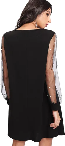 Vista 2 de DIDK - Vestido estilo túnica de manga larga de malla para mujer