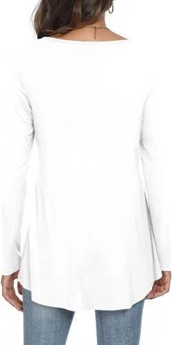 Vista 3 de LONGYUAN - Blusa casual, elástica y cómoda para mujeres, de manga larga, tipo túnica, ajuste holgado