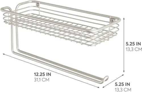 Vista 2 de iDesign Classico - Toallero de acero para colgar en la pared con estante dispensador de toallas de papel para cocina, baño, lavandería, garaje