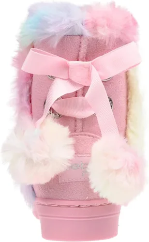 Vista 5 de bebe Girls Big Kid Mid Calf Easy Pull-On Microsuede Winter Boots Embellished With Fur Trim And Rhinestone Eyelet