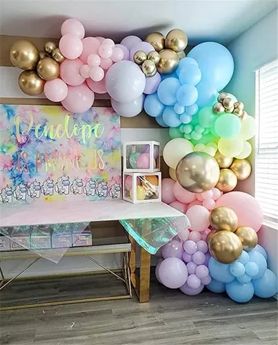 Vista 6 de Kit de arco de guirnalda de globos de arco iris, 171 piezas de globos de látex pastel, colores macarrón, 5, 10, 12, 18 pulgadas, cumpleaños, baby
