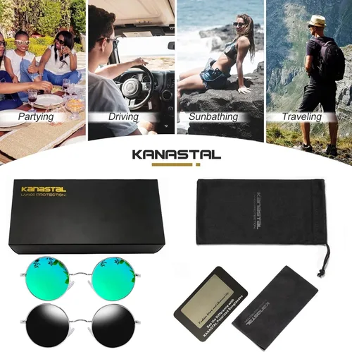 Vista 7 de KANASTAL Lentes de sol redondos polarizados para hombres y mujeres, estilo steampunk, retro, de metal, clásico, hippie, con protección UV400