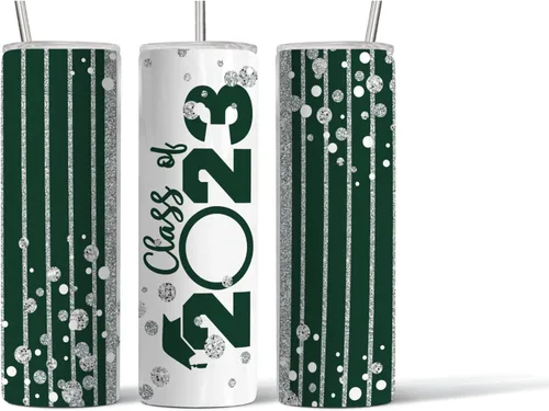 Vista 2 de Vaso personalizado Clase of 2023 con popote y tapa (negro)