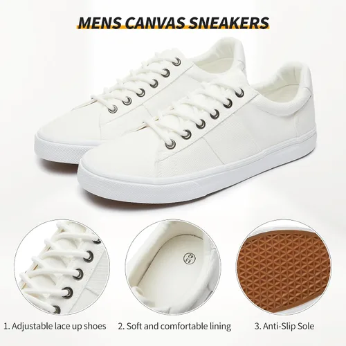 Vista 7 de ZGR Zapatos de lona para hombre, color blanco y negro, con cordones, zapatos casuales de moda para hombres