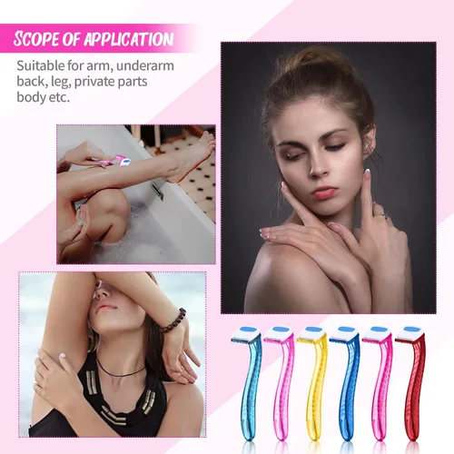 Vista 6 de Honoson 16 piezas de maquinilla de afeitar desechables para mujer, kit de afeitado de piel sensible con cubierta protectora, recortadora