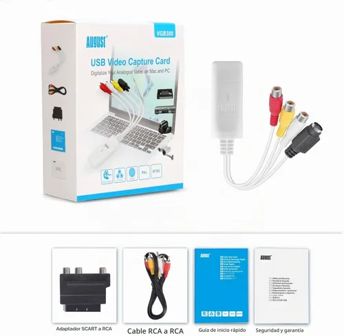 Vista 7 de August Tarjeta de captura de video USB externa VGB300 - Transferir videos caseros VHS a Mac OS y PC Windows - S-Video y compuesto