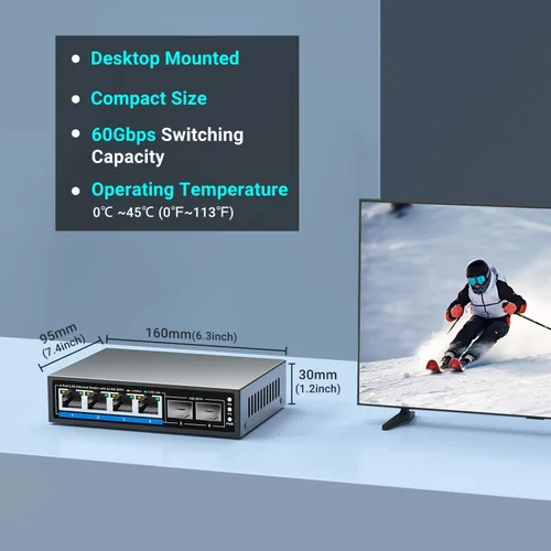 Vista 7 de GiGaPlus Switch Ethernet No Administrado de 6 Puertos 2.5Gb con 4 Puertos Base-T de 2.5G, 2 Puertos SFP+ de 10G. Switch de Red de 2.5Gbps