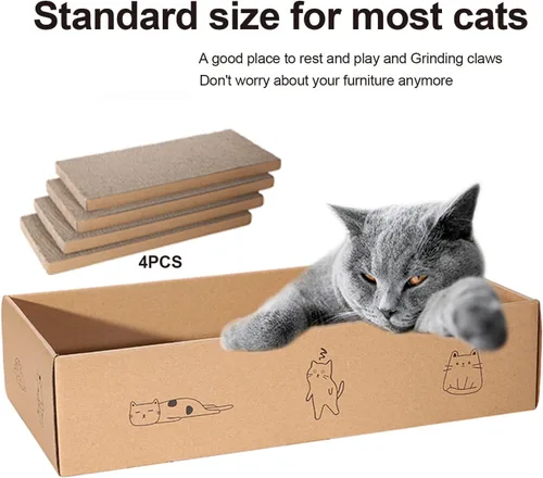 Vista 4 de 4 paquetes en 1 almohadilla para arañazos para gatos con caja, cartón rascador para gatos, cartón reciclable reversible, duradero, adecuado para que