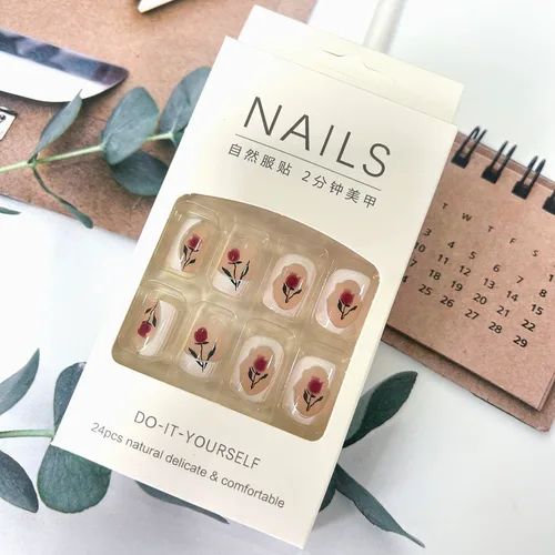 Vista 6 de Uñas cortas a presión, uñas postizas acrílicas brillantes, puntas de uñas blancas de cobertura completa, reutilizables, con forma de ataúd, uñas