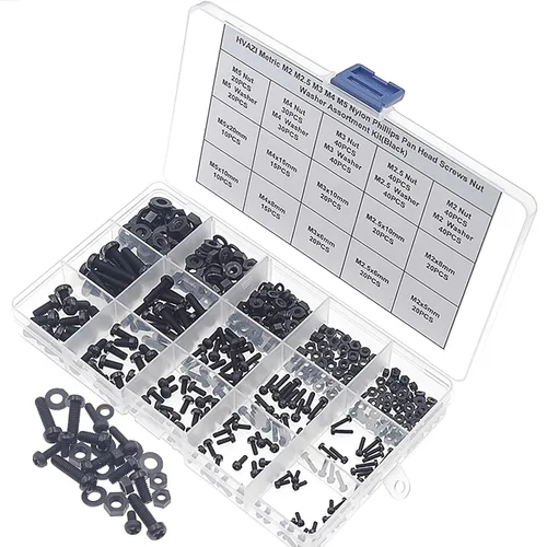Vista 2 de Juego surtido de tornillos métricos M2 M2.5 M3 M4 M5 de nylon Phillips de cabeza plana (negro) Metric M2 M2.5 M3 M4 M5 Tornillos de cabeza