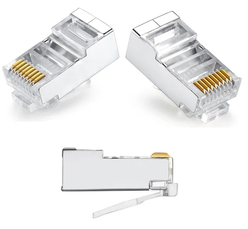 Vista 2 de 50 conectores RJ45 Cat6, conectores RJ45 C6, conectores RJ45 blindados de metal Cat6, conectores de enchufe de red modular FTP 8P8C