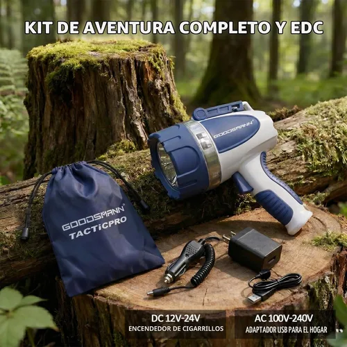 Vista 4 de GOODSMANN Proyector de mano recargable LED para barco, impermeable, reflector de hasta 3000 lúmenes, linterna marina portátil con adaptador USB