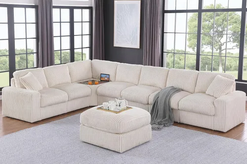 Vista 21 de Ball & Cast - Sofá modular en forma de L de 147 pulgadas para sala de estar con diván reversible y cojines de respaldo extraíbles, juego de sofá