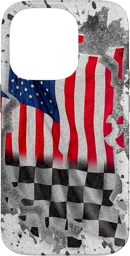 Vista 17 de Funda para iPhone 16 Car Racing Bandera Americana Pit Crew