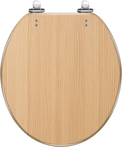 Vista 9 de Asiento de inodoro alargado con textura de tablón de madera blanca envejecida, asiento de inodoro de resina con encanto rústico con bisagras
