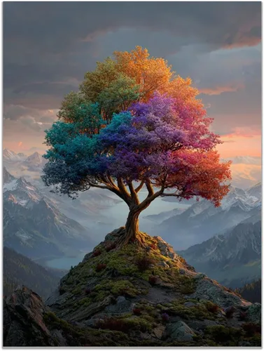 Vista 26 de VOCBAN Naturaleza árbol de la vida imágenes abstractas lienzo pintura grande moderno lienzo arte de pared árboles coloridos sala de estar decoración