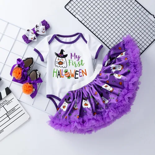 Vista 9 de Traje de falda mameluco de manga corta para niña