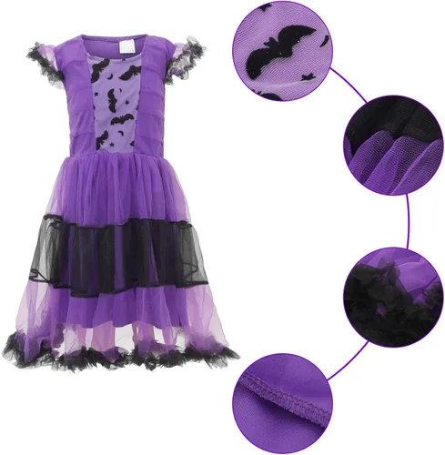 Vista 5 de EOZY Disfraz de murciélago para niñas, disfraz de vampiro de Halloween, disfraz de cosplay para niños