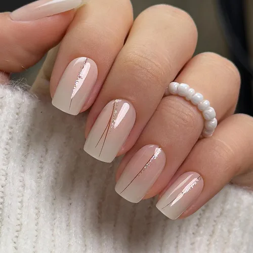 Vista 15 de CurvLife - Uñas postizas cuadradas cortas a presión, color blanco brillante Cuadrado Gradiente Blanco