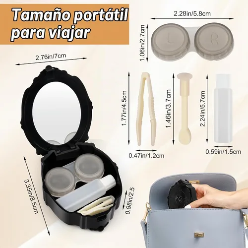 Vista 3 de Estuche de lentes de contacto de Rose Design Adecco LLC para almacenamiento para el hogar y viaje con espejo, Negro