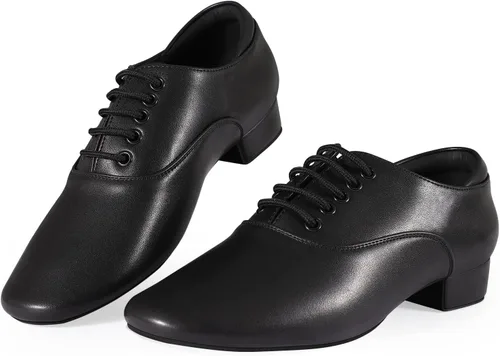 Vista 4 de Zapatos de baile de salón negros Zapatos de carácter de cuero para hombres Salsa Latin Tango Dancing
