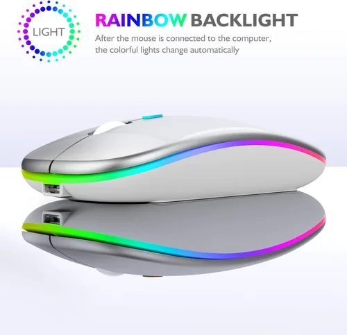 Vista 5 de Mouse inalámbrico Bluetooth para MacBook Air/Mac/Pro/portátil/computadora/PC, interruptor de modo dual recargable, mouse Bluetooth 5.2/3.0