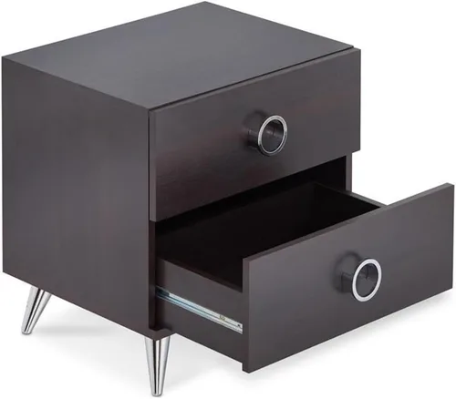 Vista 6 de Acme Elms Mesita de noche de madera de 2 cajones con asas de anillo en color espresso