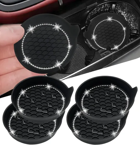 Vista 20 de NBTEPEM 2 posavasos de auto con diamantes de imitación, 2.75 pulgadas, antideslizantes, a prueba de golpes, universal, a la moda, para auto
