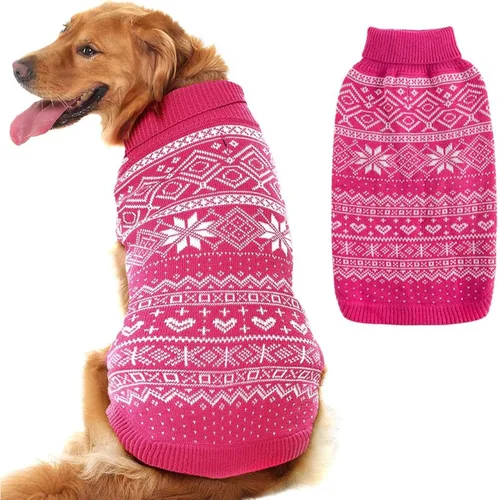 Vista 34 de HOMIMP Suéter de rombos para perros - Ropa cálida de invierno para cachorros, abrigo suave, suéter feo para perros pequeños, medianos y grandes, Azul