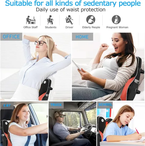 Vista 12 de Almohada de apoyo lumbar para silla de oficina, respaldo de espuma viscoelástica para silla, asiento de automóvil, silla de computadora, sillón