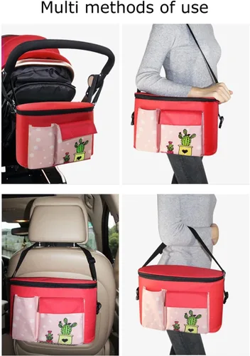 Vista 4 de Organizador de cochecito Bolsa de cochecito Múltiples bolsillos Gran capacidad Dos métodos de uso (negro)