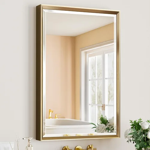 Vista 22 de Espejo de baño negro, espejo de baño biselado de 16 x 24 pulgadas para pared, espejo con marco negro antioxidante para decoración de baño, sala