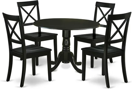 Vista 15 de East West Furniture DLBO3-BLK-W - Juego de mesa de comedor de 3 piezas para espacios pequeños que contiene una mesa de comedor redonda con gotas y 2