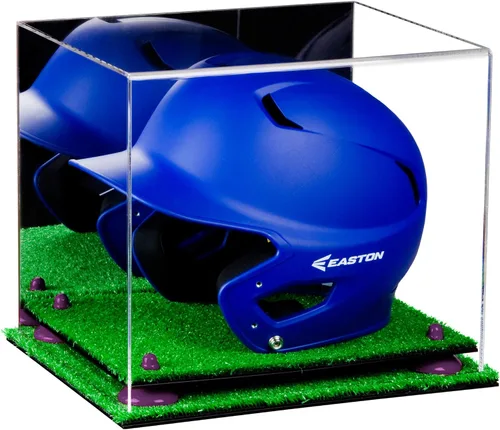 Vista 93 de Better Display Cases Vitrina acrílica para casco de bateo de béisbol con espejo, elevadores rosados, montaje en pared y base de espejo (V22/A012)