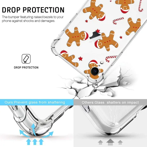 Vista 5 de Funda de Navidad para iPhone XR, diseño impreso de hombre de jengibre, transparente, suave, a prueba de golpes, funda protectora de TPU a prueba