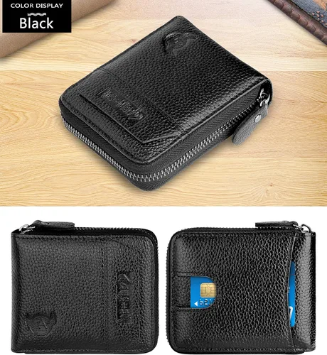 Vista 27 de Admetus - Cartera de piel auténtica para hombre con cremallera, plegable