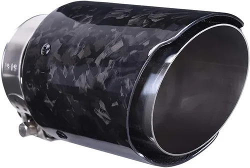 Vista 2 de CARMON Puntas de escape de fibra de carbono forjadas reales con tubos de silenciador de acero inoxidable plateado (entrada ID 3", salida OD 4")