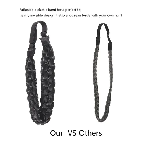 Vista 7 de Fumwase Diademas trenzadas de cabello sintético de 5 hebras, elásticas, clásicas, gruesas, anchas, trenzadas, trenzadas, banda trenzada, diadema