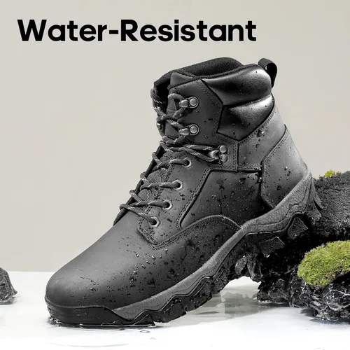 Vista 3 de NORTIV 8 Botas de senderismo para hombre, impermeables, a medio tobillo, botas de trekking para exteriores, botas de senderismo de cuero